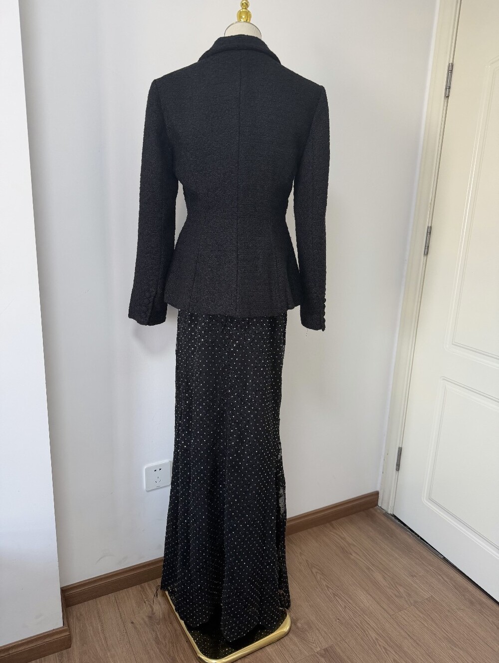 Self Portrait Black Boucle Rhinestone Lace Maxi Dress - Picture 8 of 16